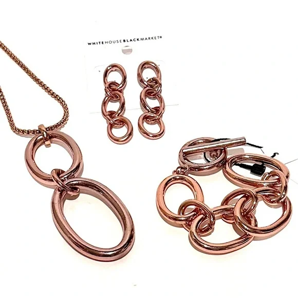 WHITE HOUSE BLACK MARKET Rose Gold Oval Link Dangle Earrings | NWT - Picture 3 of 9